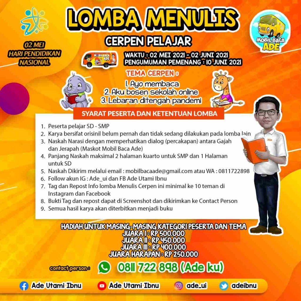 Ade Utami Gelar Lomba Menulis Tingkat SD SMP, Ini Syarat dan Hadiah Pemenang