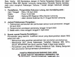 Pengumuman Pelelangan Terbuka PT Bank Rakyat Indonesia (Persero) Tbk Regional Office