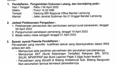 Pengumuman Pelelangan Terbuka PT Bank Rakyat Indonesia (Persero) Tbk Regional Office