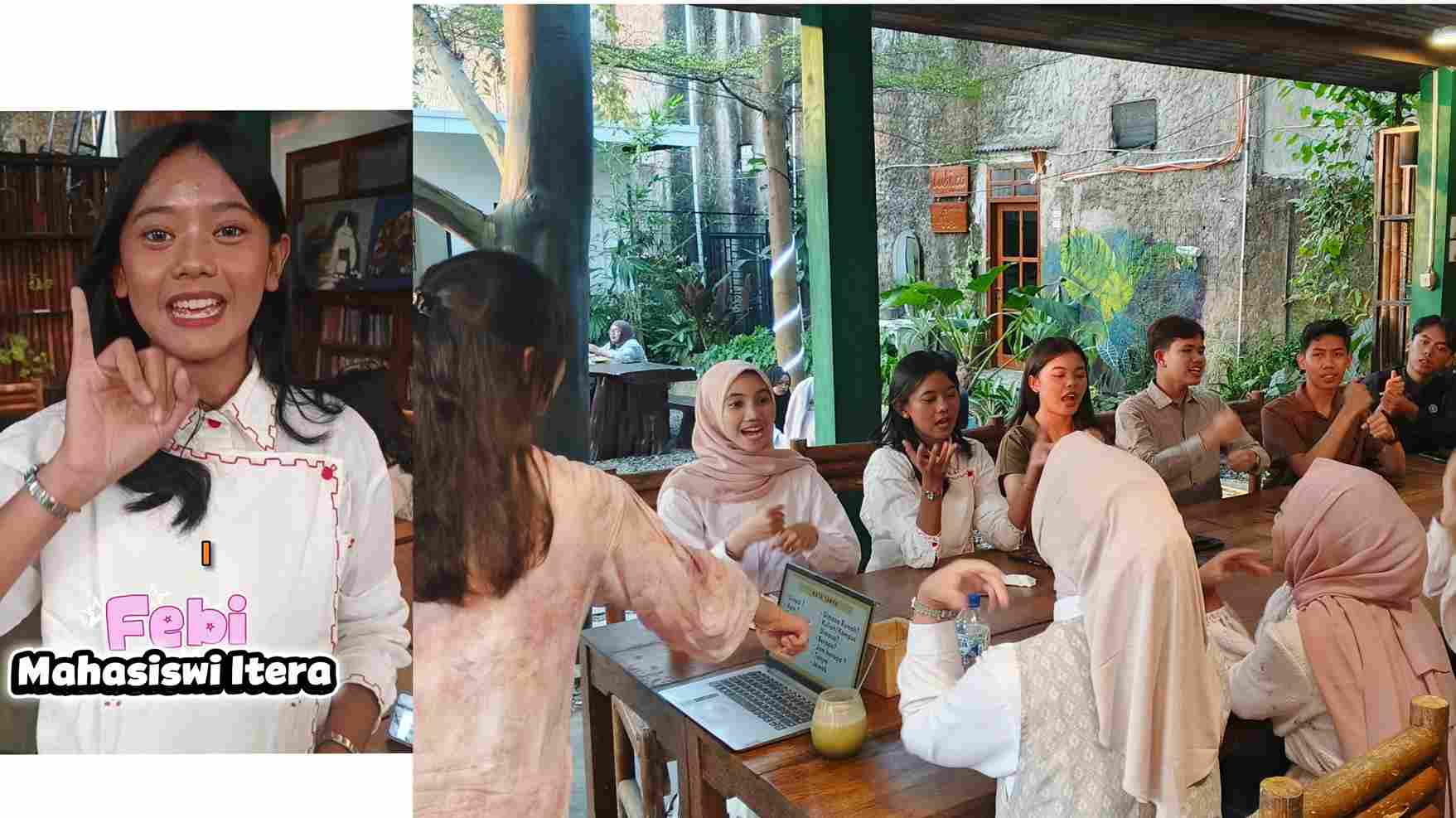Febi, Mahasiswi ITERA, bersama teman-temannya, saat belajar bahasa isyarat di Lubi.co Cafe, yang berlokasi di Jalan P. Tirtayasa No. 200, Sukabumi, Kota Bandar Lampung, Rabu 26 Agustus 2026.