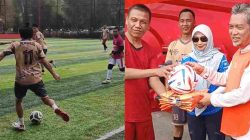 Minisoccer Porwanas PWI Lampung Latih Tanding dengan PKS Lampung, AMY Hadiahkan Bola dan Rompi Latihan